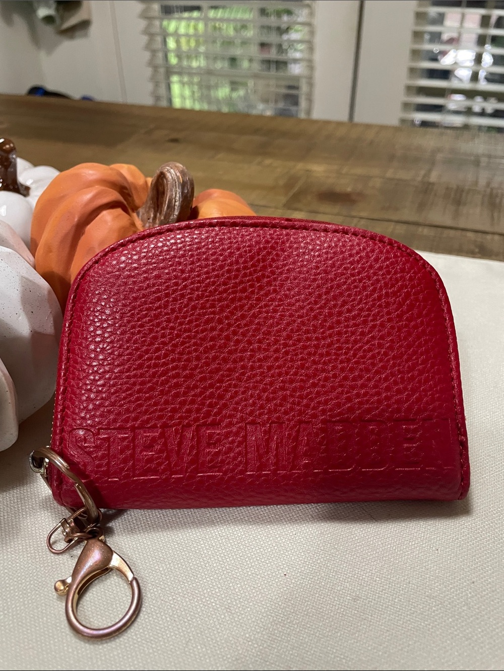 Steve Madden Red Pebbled Zip Key Wallet